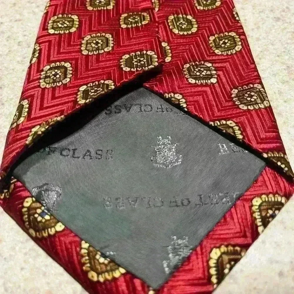 Robert Talbott Silk Necktie Red  Gold Square Print Handsewn - Picture 3 of 8